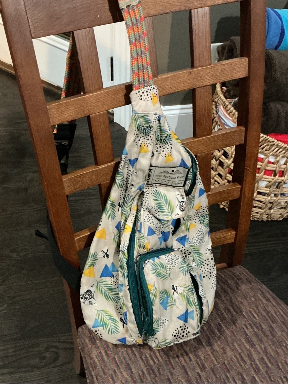 Kavu Cream Crossbody Sling Bag with Teal, Yellow and Blue Accents